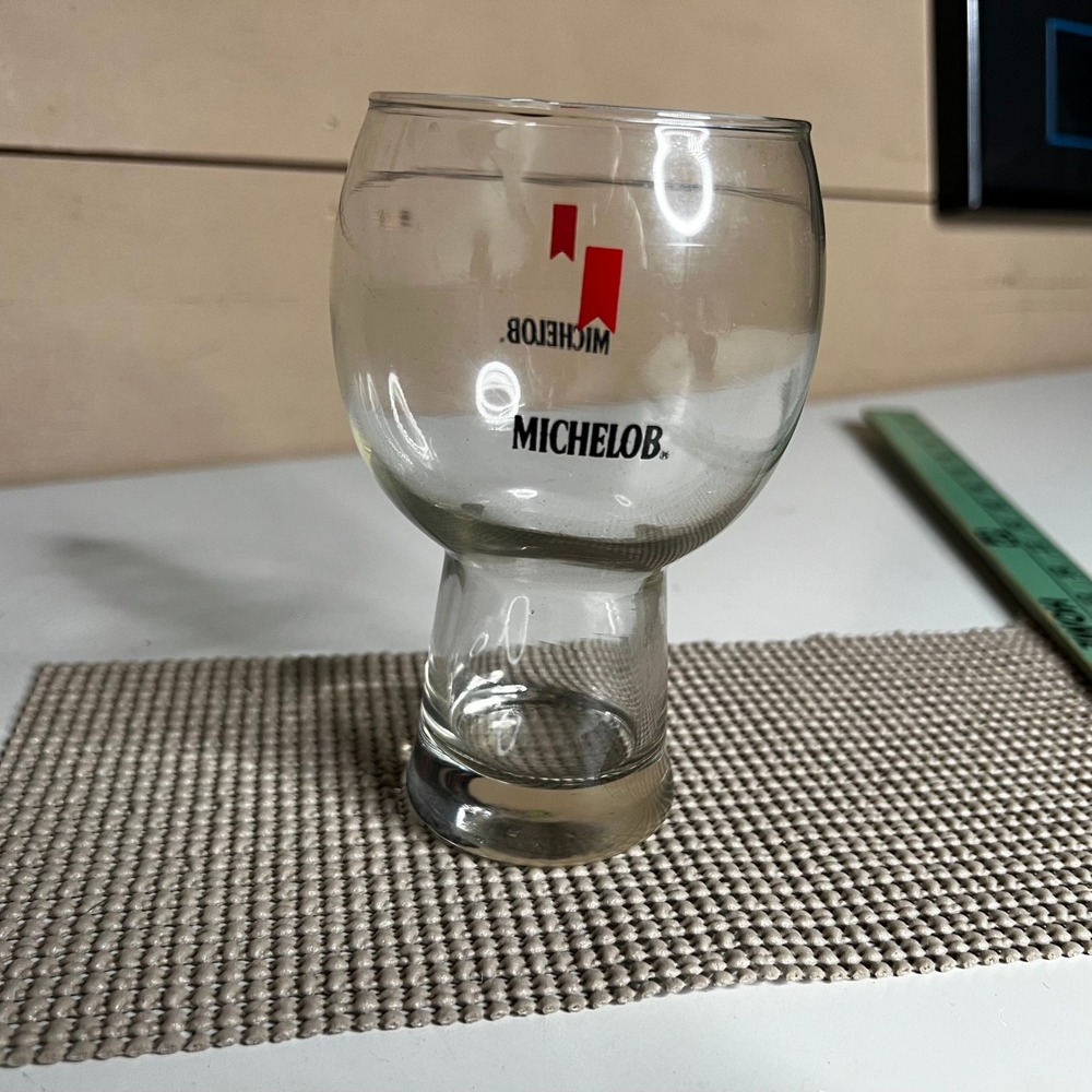Vintage Michelob Beer Glass Stemmed Tulip Goblet Red Ribbon Logo 6 Inch